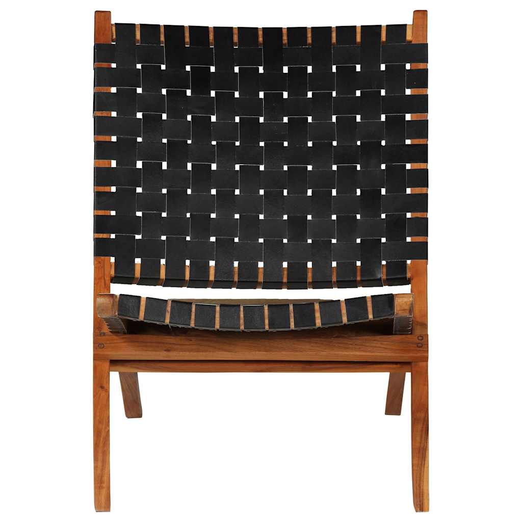 Vidaxl klapstoel gekruiste strepen echt leer zwart
