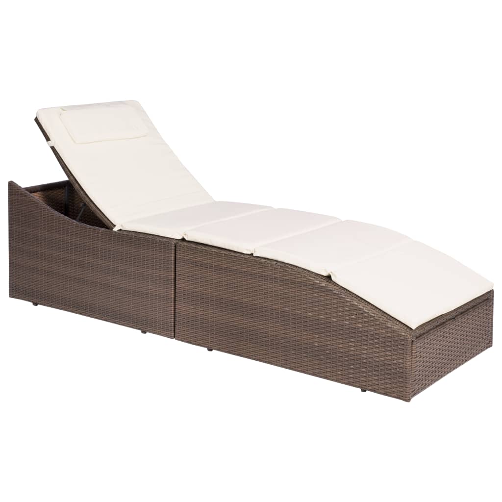 Vidaxl ligbed met kussen poly rattan bruin