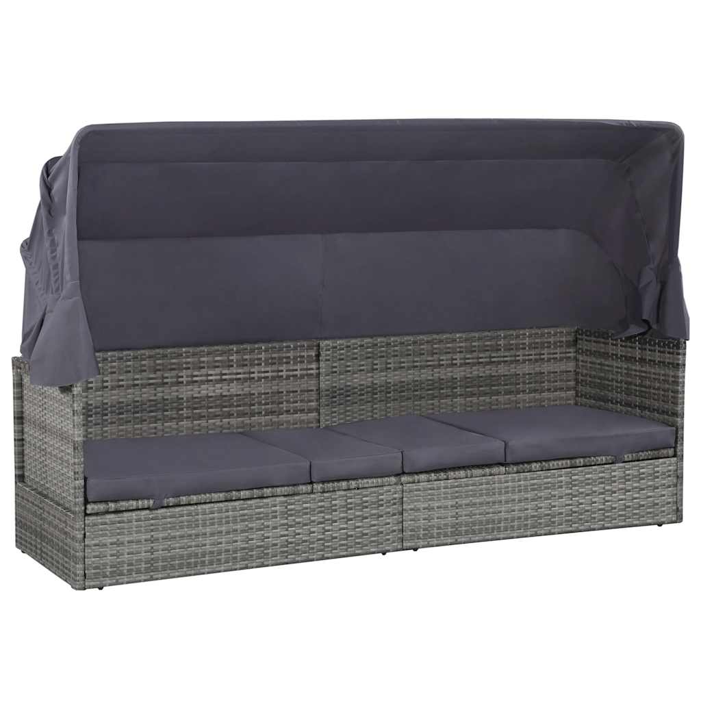 Vidaxl tuinbed met luifel 205x62 cm poly rattan grijs