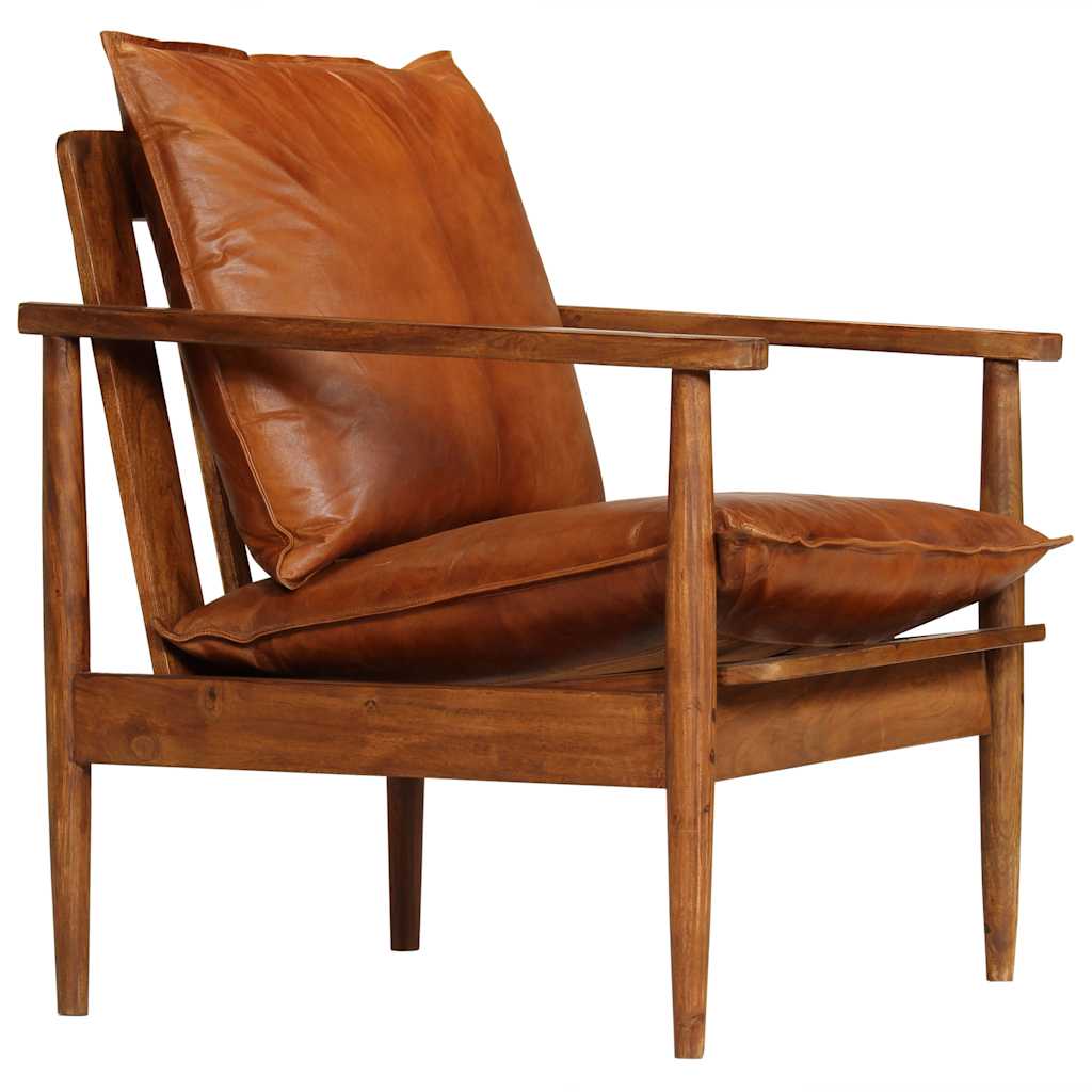 Vidaxl fauteuil echt leer met acaciahout bruin