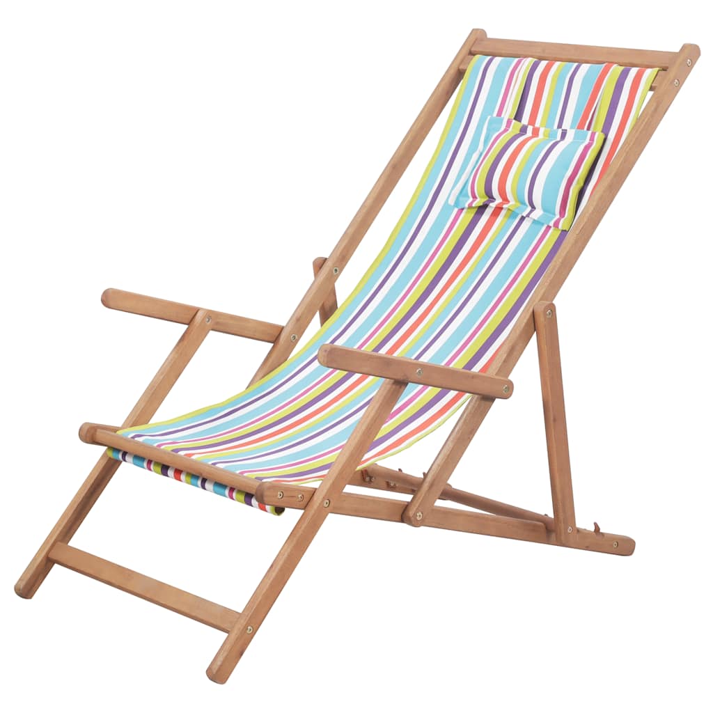Vidaxl strandstoel inklapbaar stof en houten frame meerkleurig