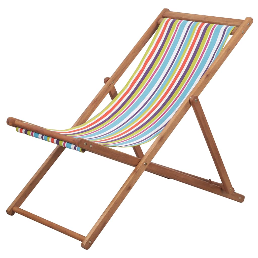 Vidaxl strandstoel inklapbaar stof en houten frame meerkleurig