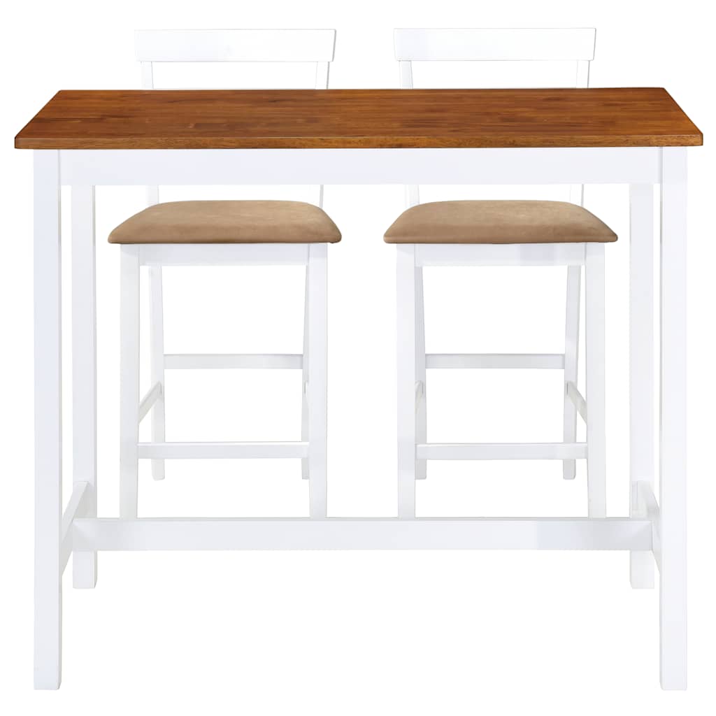Vidaxl bartafel- en barstoelenset massief hout bruin en wit 3-delig