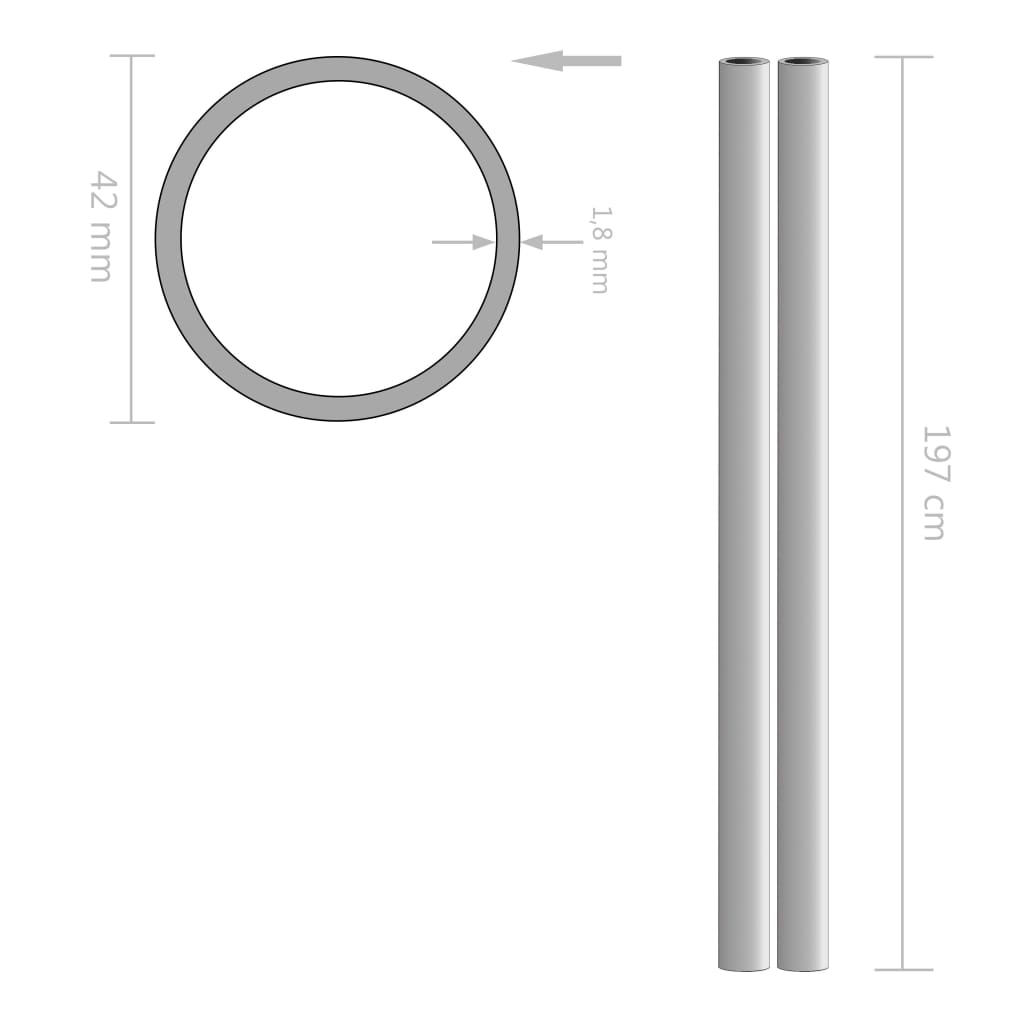 Vidaxl -Röhrchen um V2A 2 m Ø42x1.8mm Edelstahl 2 STs