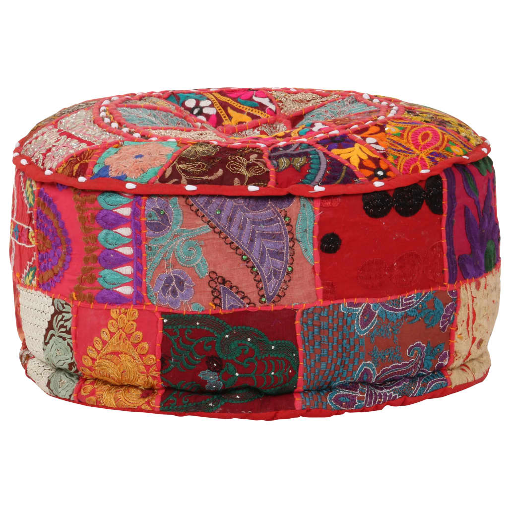 Vidaxl poef patchwork rond handgemaakt 40x20 cm katoen rood