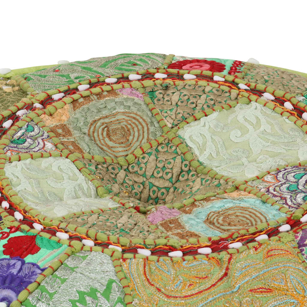 Vidaxl poef patchwork rond handgemaakt 40x20 cm katoen groen