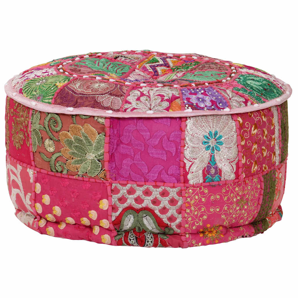 Vidaxl poef patchwork rond handgemaakt 40x20 cm katoen roze