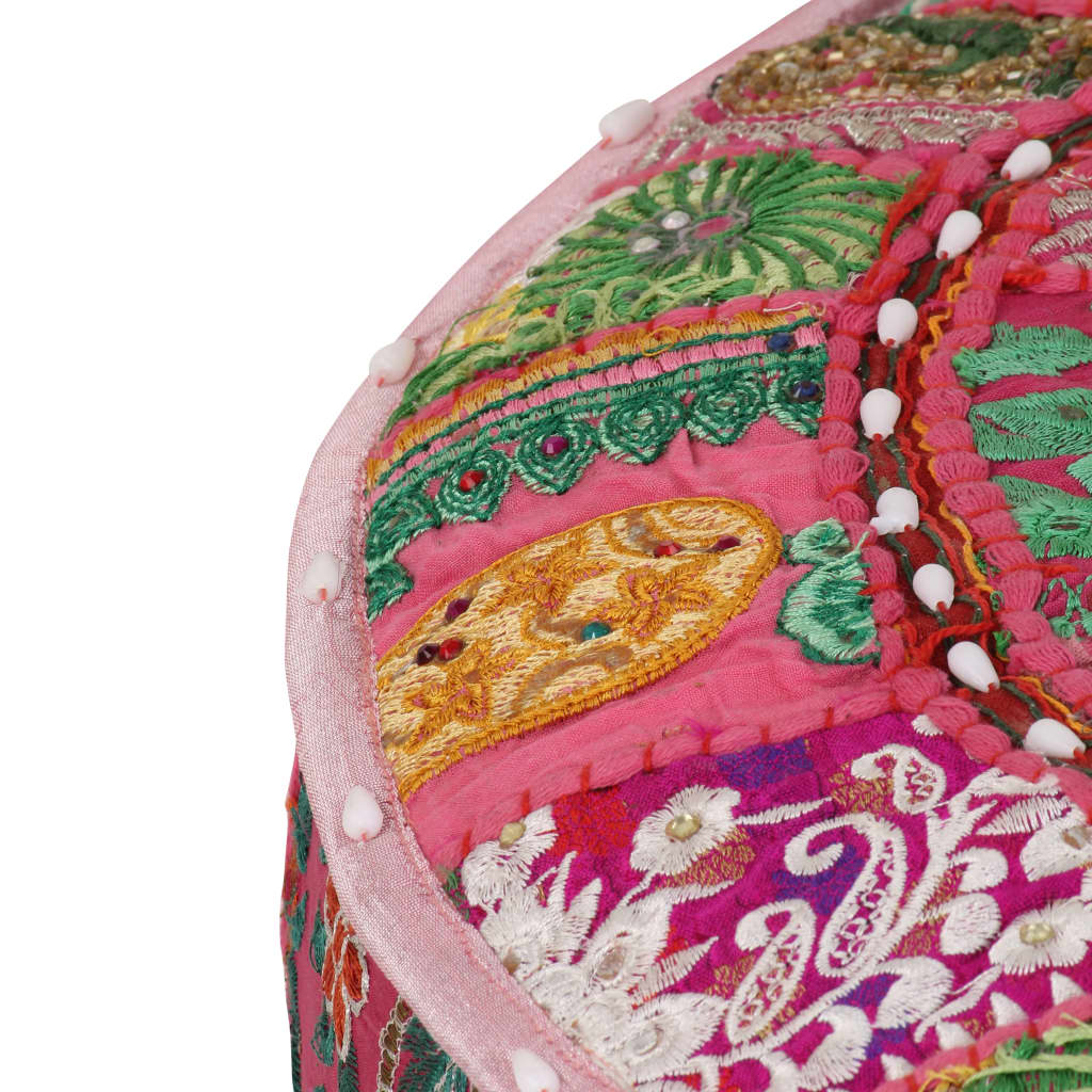 Vidaxl poef patchwork rond handgemaakt 40x20 cm katoen roze