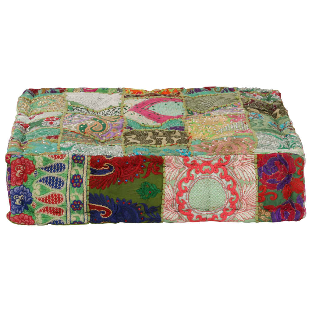 Vidaxl poef patchwork vierkant handgemaakt 50x50x12 cm katoen groen