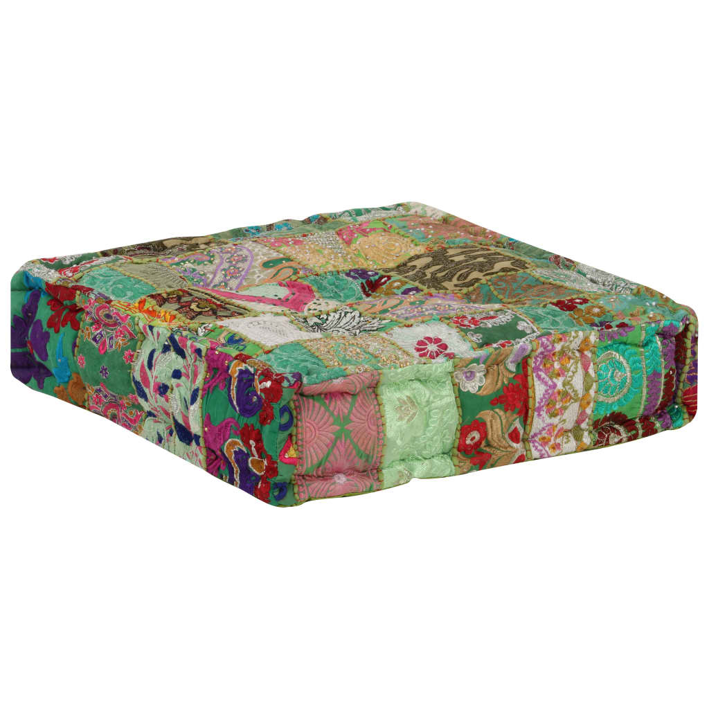Vidaxl poef patchwork vierkant handgemaakt 50x50x12 cm katoen groen