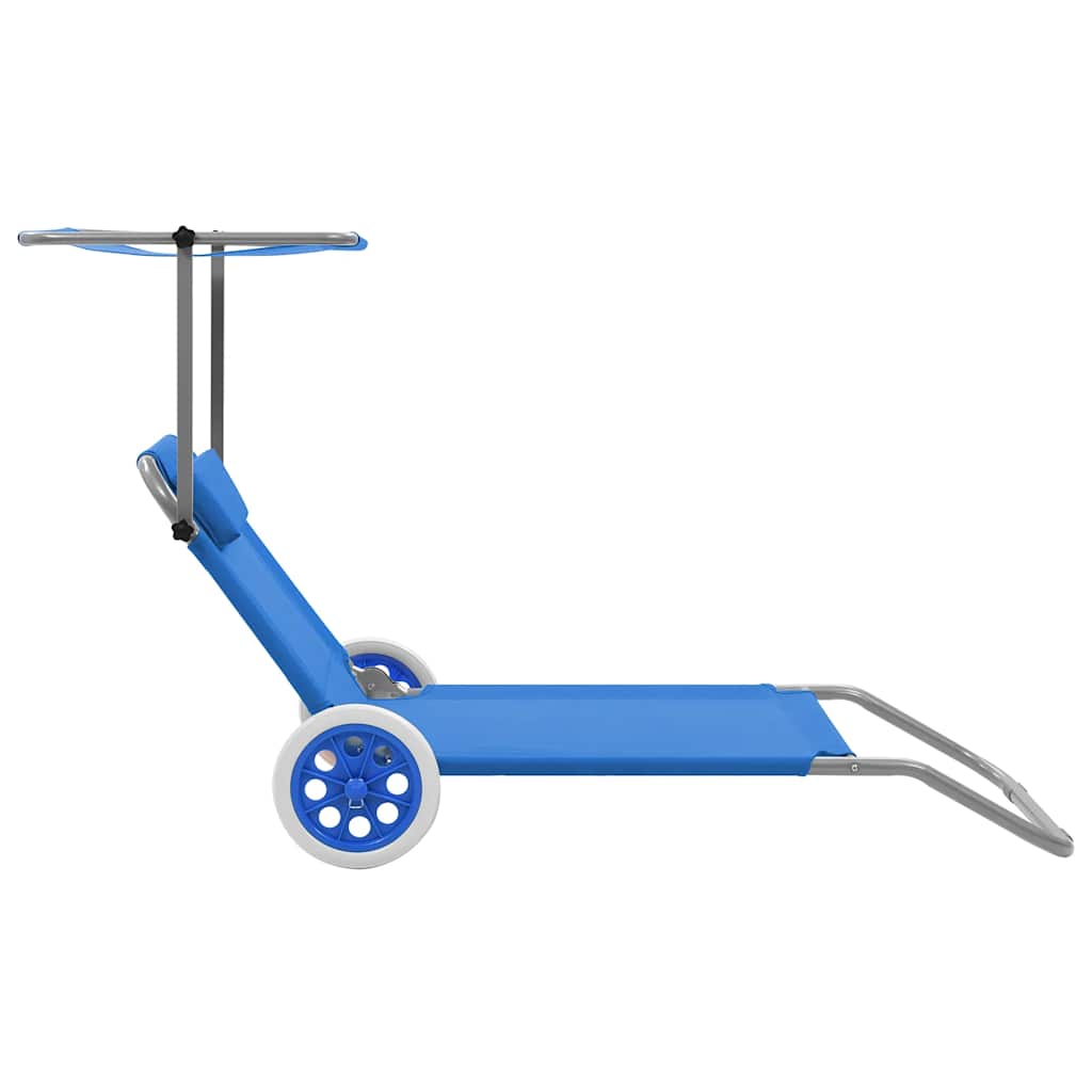 Vidaxl ligbed met luifel en wieltjes inklapbaar staal blauw