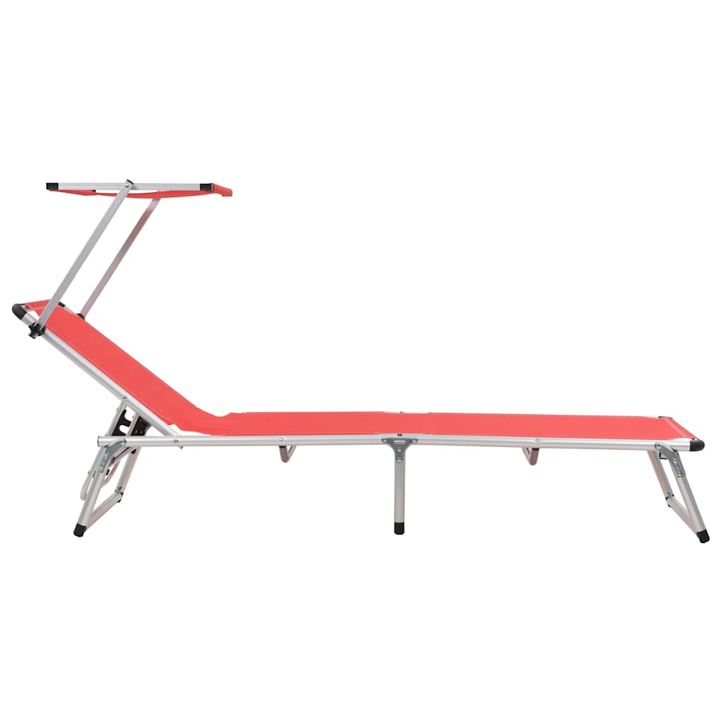 Vidaxl ligbed inklapbaar met dak aluminium en textileen rood