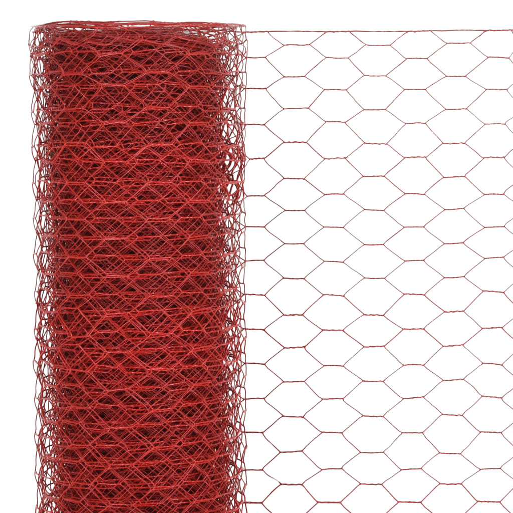 Vidaxl -Hühnerdraht 25x0,5 m Stahl mit PVC -Beschichtung rot