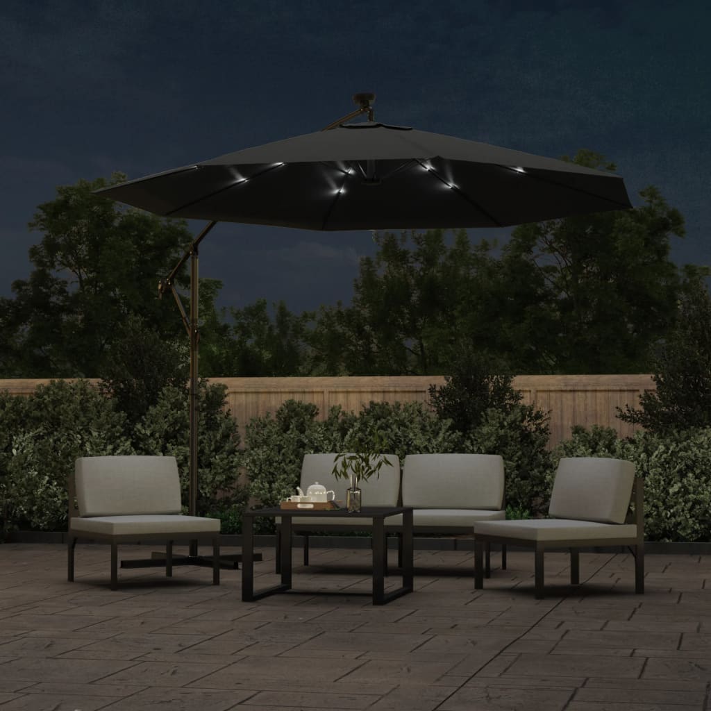 Vidaxl -schwimmender Parasol mit LED -Beleuchtungsstahlstahl 300 cm Anthrazit