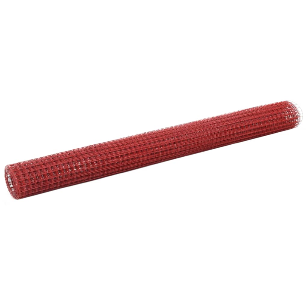 Vidaxl -Hühnerdraht 25x1,5 m Stahl mit PVC -Beschichtung rot