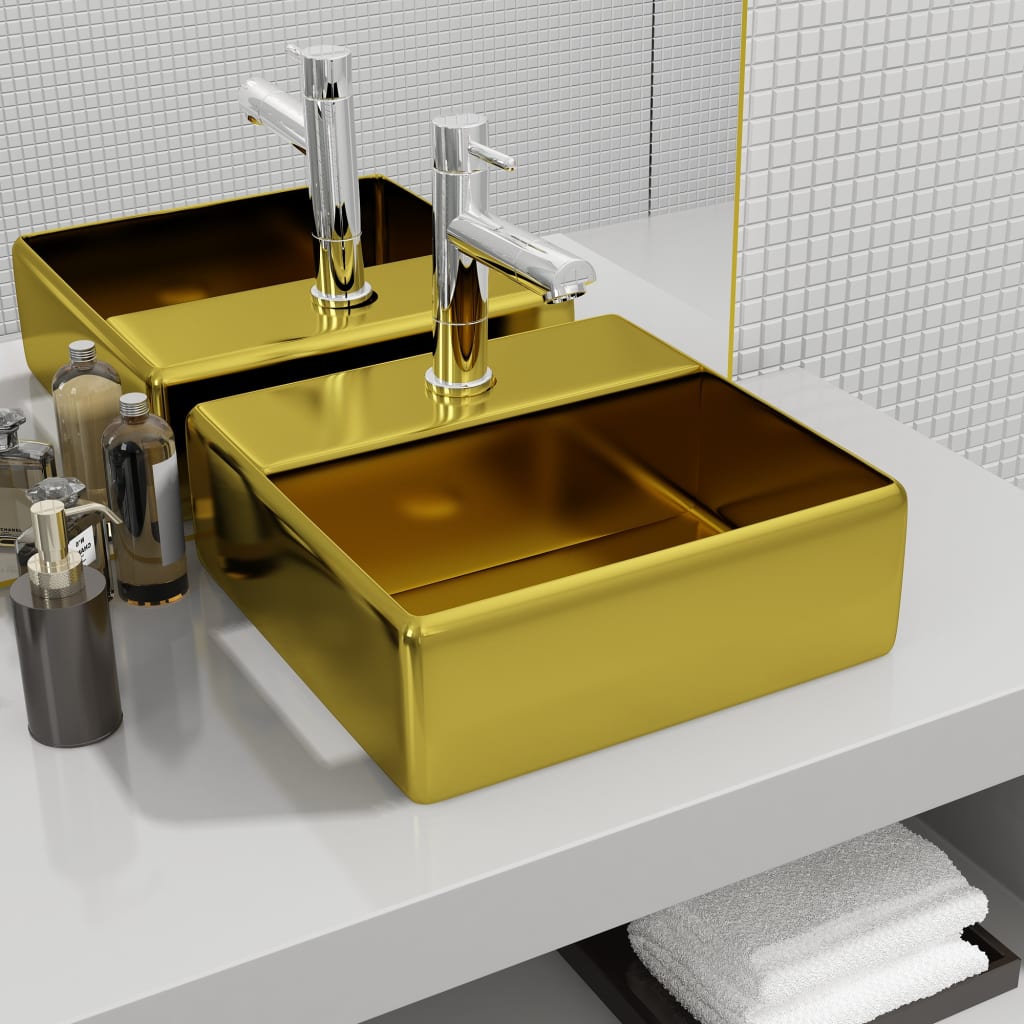 VIDAXL WASHBAIN mit TAP -Loch 38x30x11.5 cm Keramik Gold gefärbt