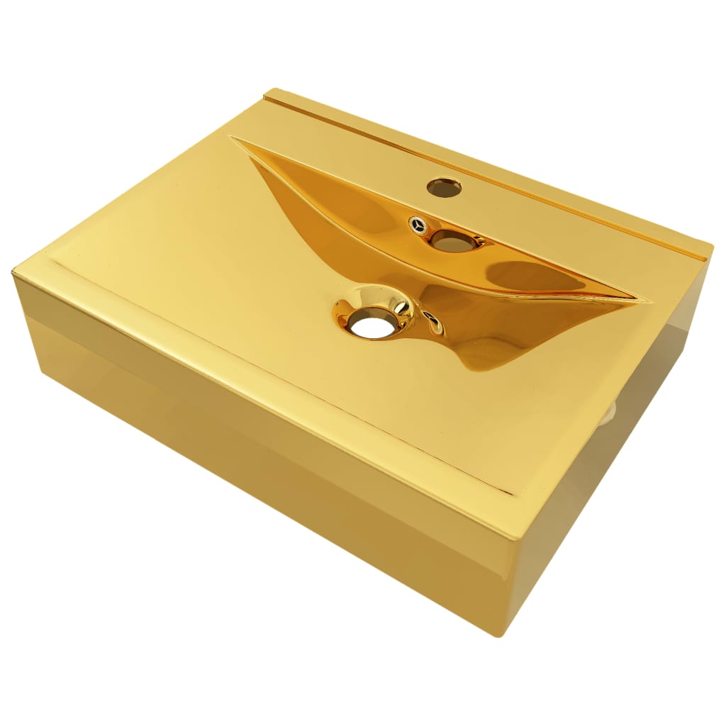 Vidaxl -Waschbecken mit Landung 60x46x16 cm Keramik Gold gefärbt