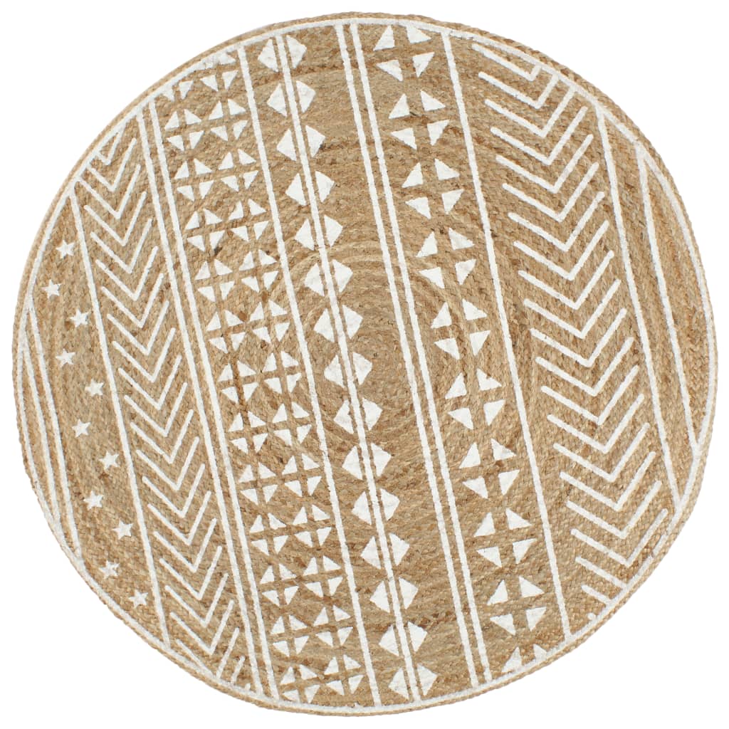 VidaXL-Teppich handgefertigt mit weißem Aufdruck 150 cm Jute