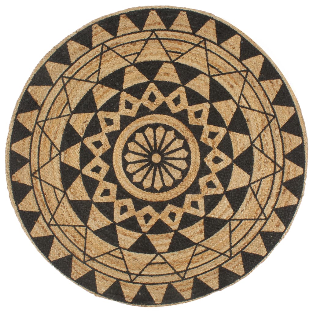 Vidaxl Teppich handgefertigt mit schwarzem Druck 120 cm Jute