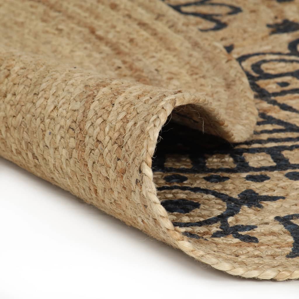 VidaXL-Teppich handgefertigt mit dunkelblauem Aufdruck 150 cm Jute