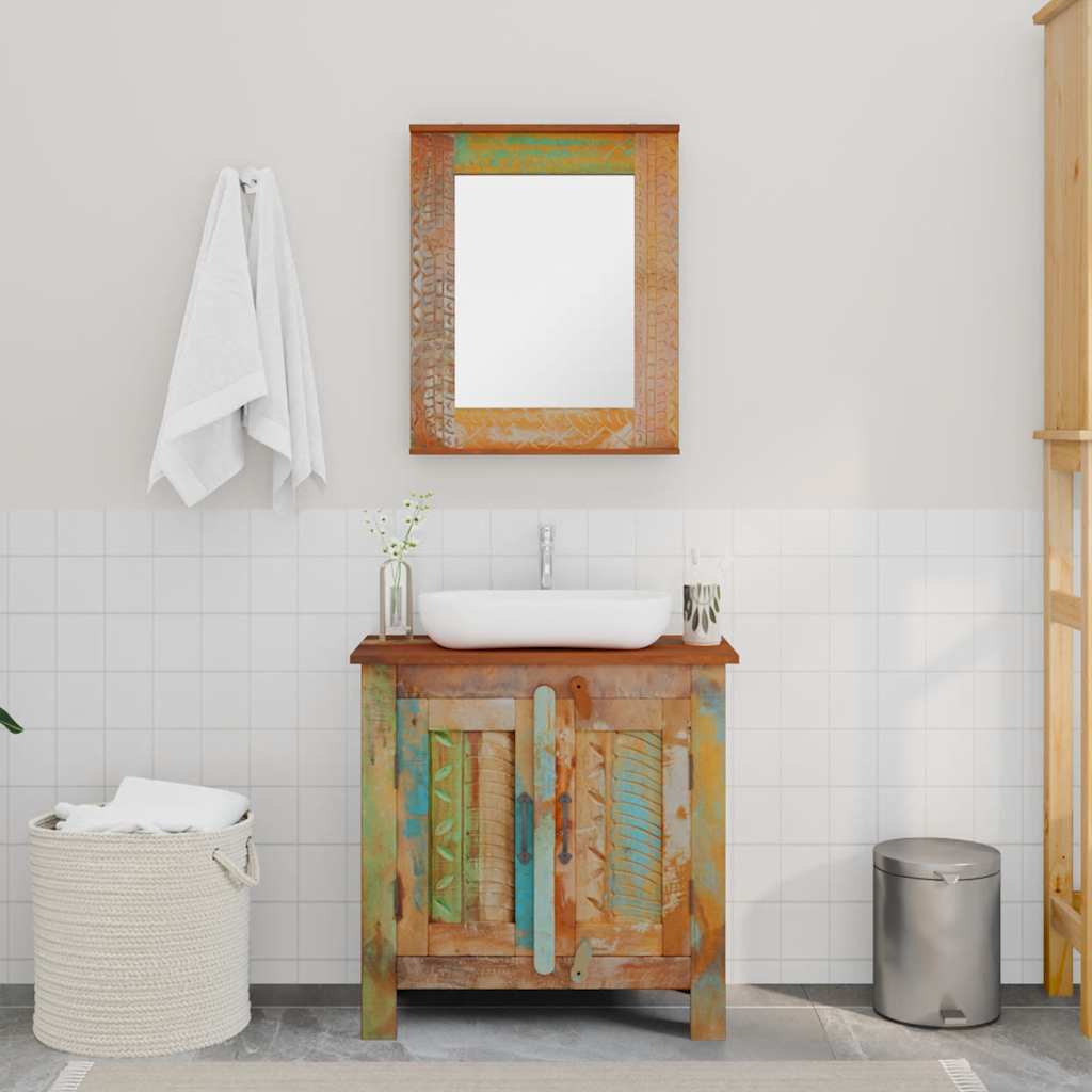 Vidaxl badkamerset met kast en spiegel massief gerecycled hout