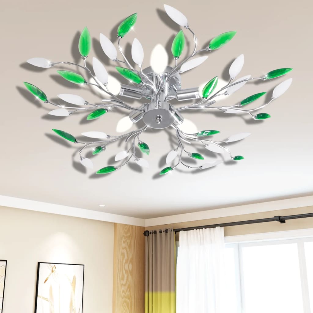 Vidaxl -Lampe mit Kristallblättern von Acryl für 5x E14 Weißgrün
