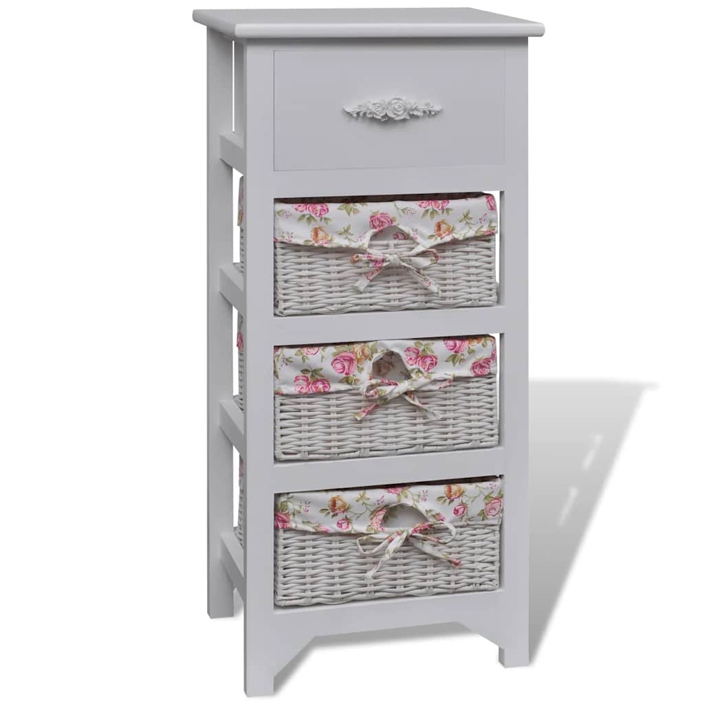 Vidaxl kast met 1 lade en 3 manden paulowniahout wit