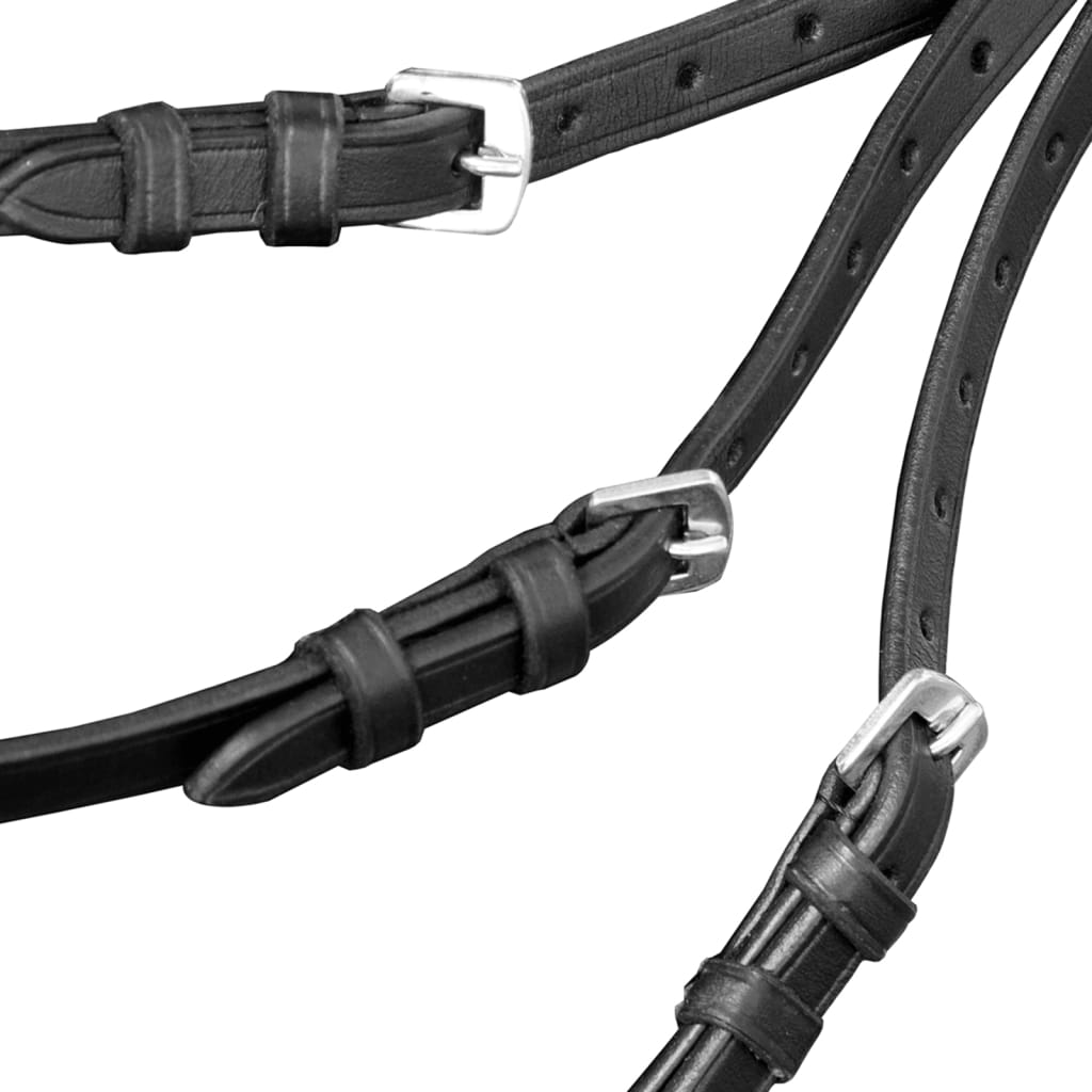Vidaxl -Zaumderleder mit kombiniertem Nasenband, Zügeln und etwas schwarz voll