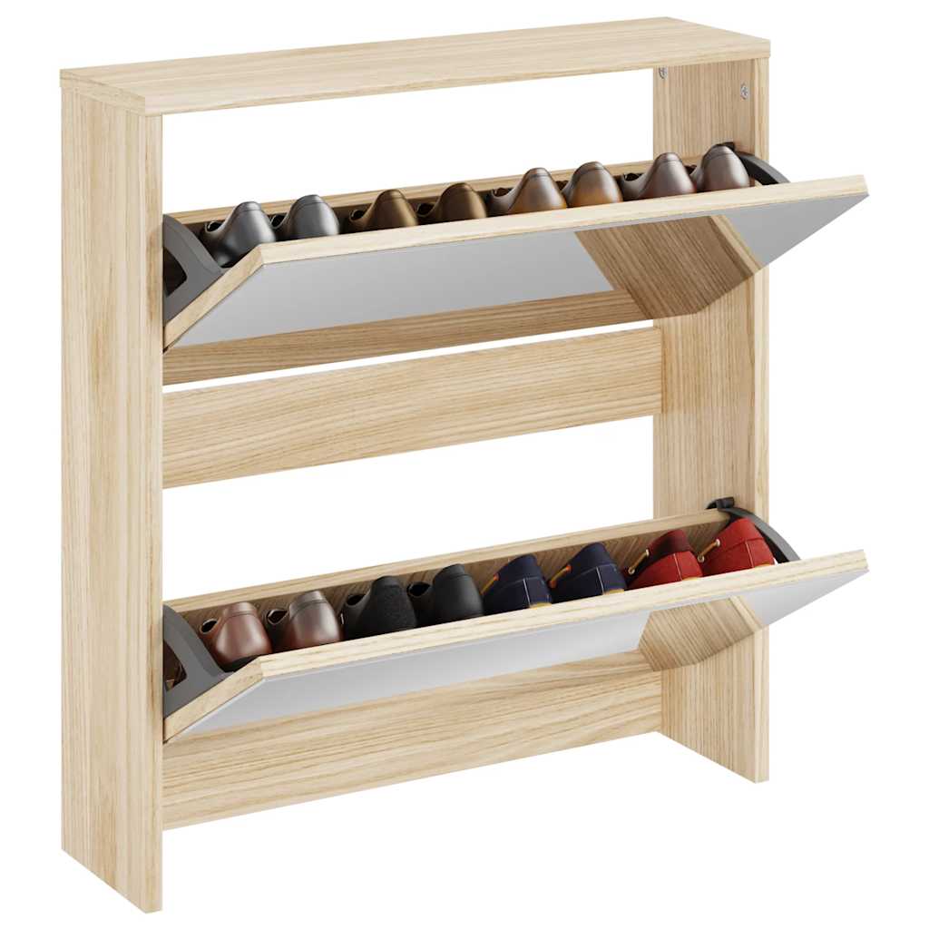 Vidaxl -Schuhschrank Zwei -Layer mit Spiegel 63x17x67 cm Eiche