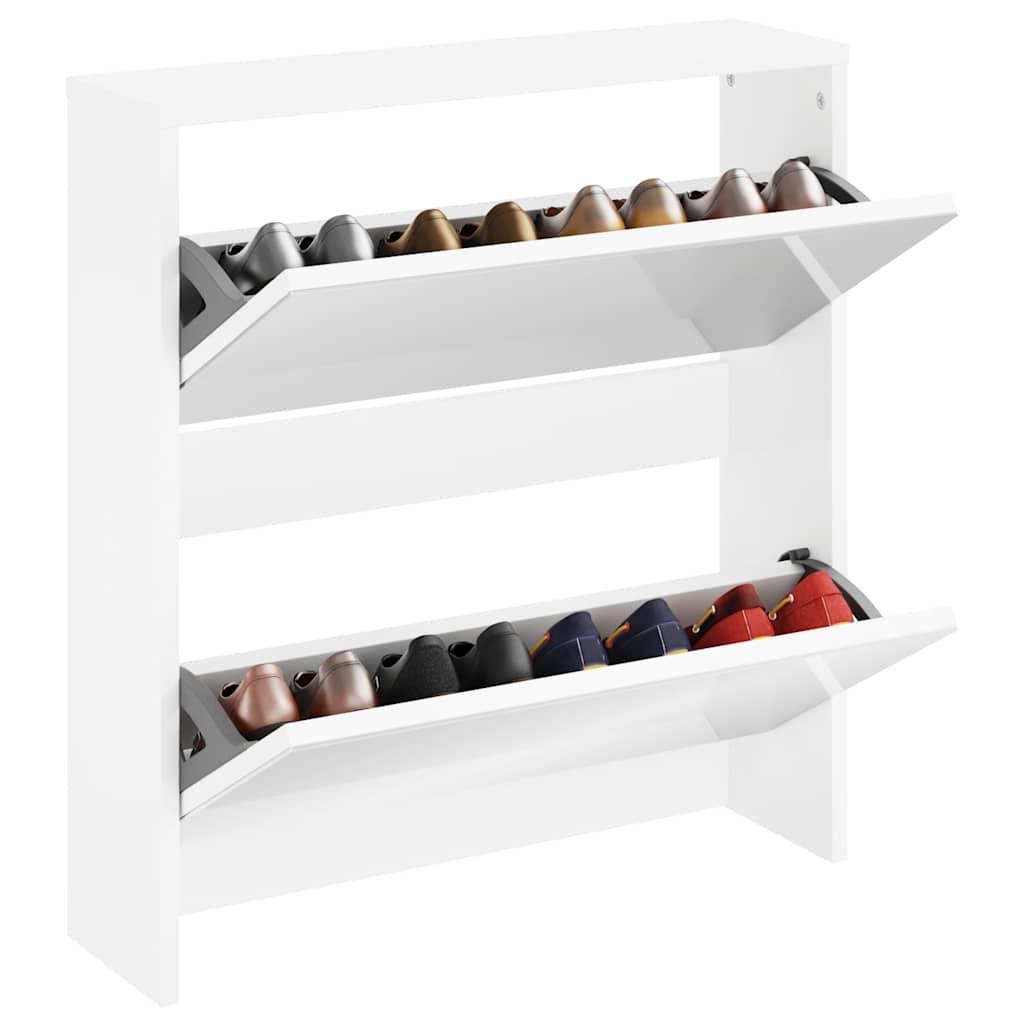 Vidaxl -Schuhschrank zwei -Layer mit Spiegel 63x17x67 cm weiß