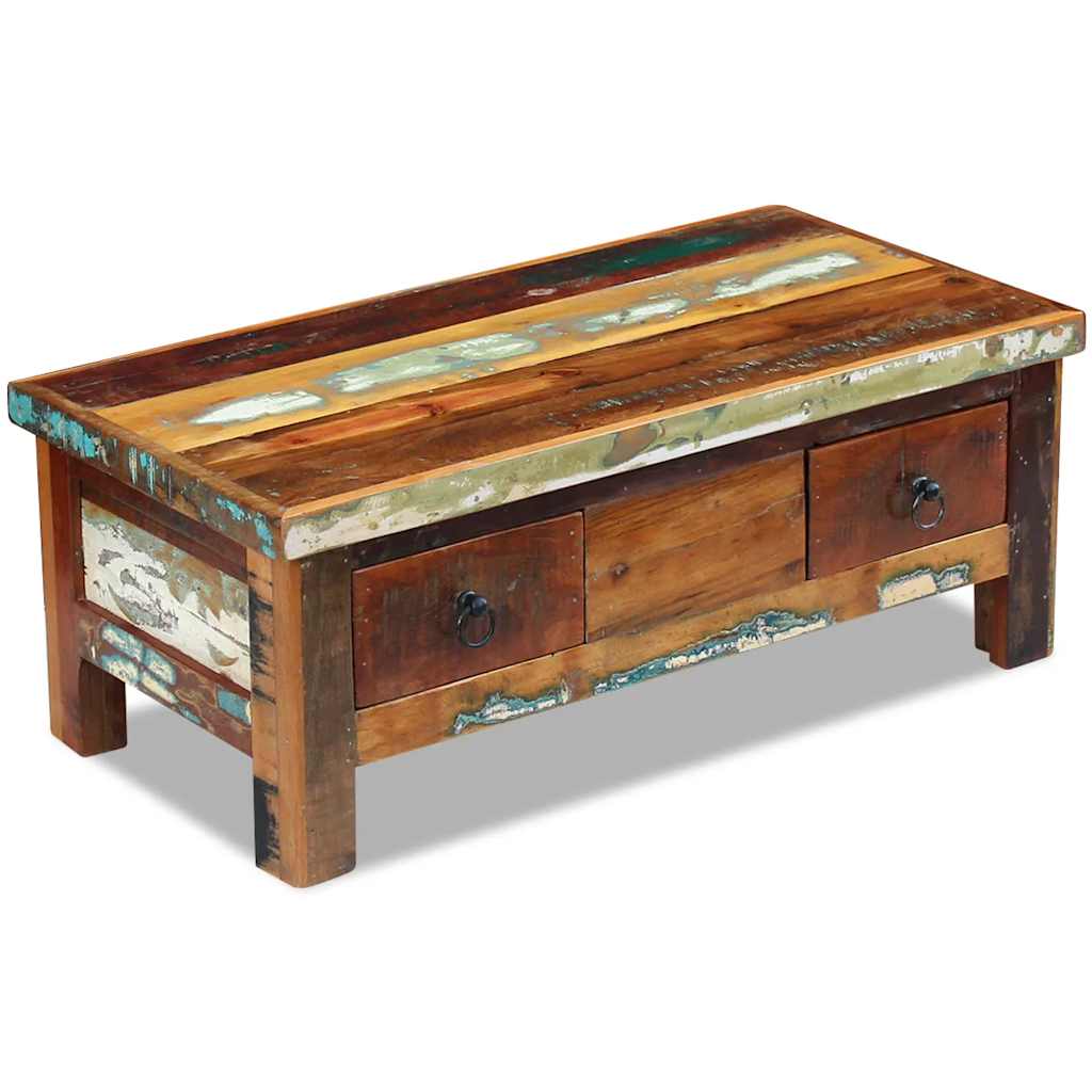 Vidaxl salontafel met lades 90x45x35 cm massief gerecycled hout