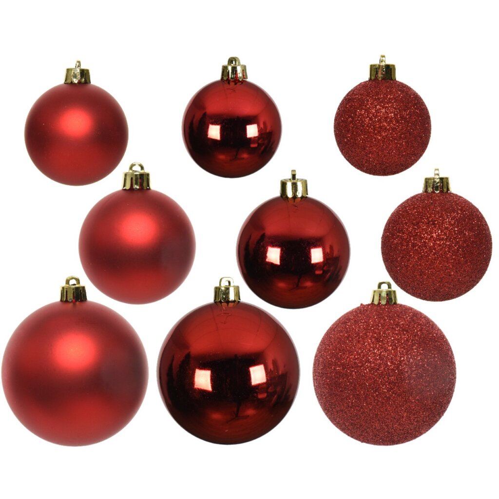 Decoris Decoris Weihnachtskugeln Kunststoff 6-8-10 cm Rot 26 Stück