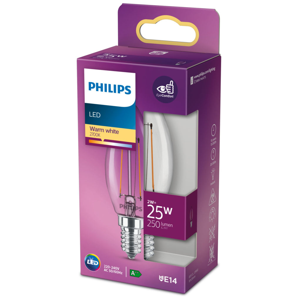 Philips LED klassische Kerzenlampe 25W B35 E14 warmweiß