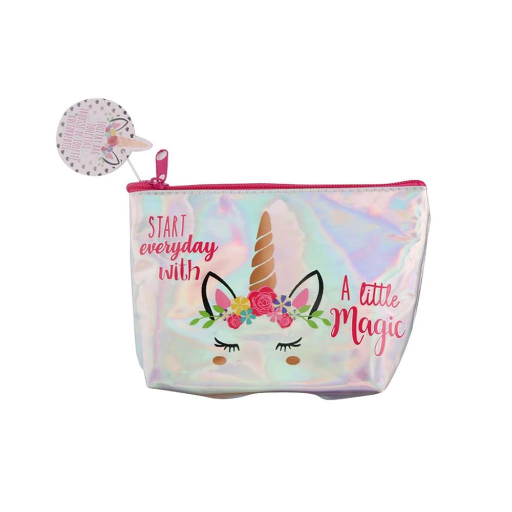 Einhorn-Kinder-Kulturbeutel, Beutel, Make-up-Tasche, holografisch, mit Aufdruck, 19,5 x 13 cm