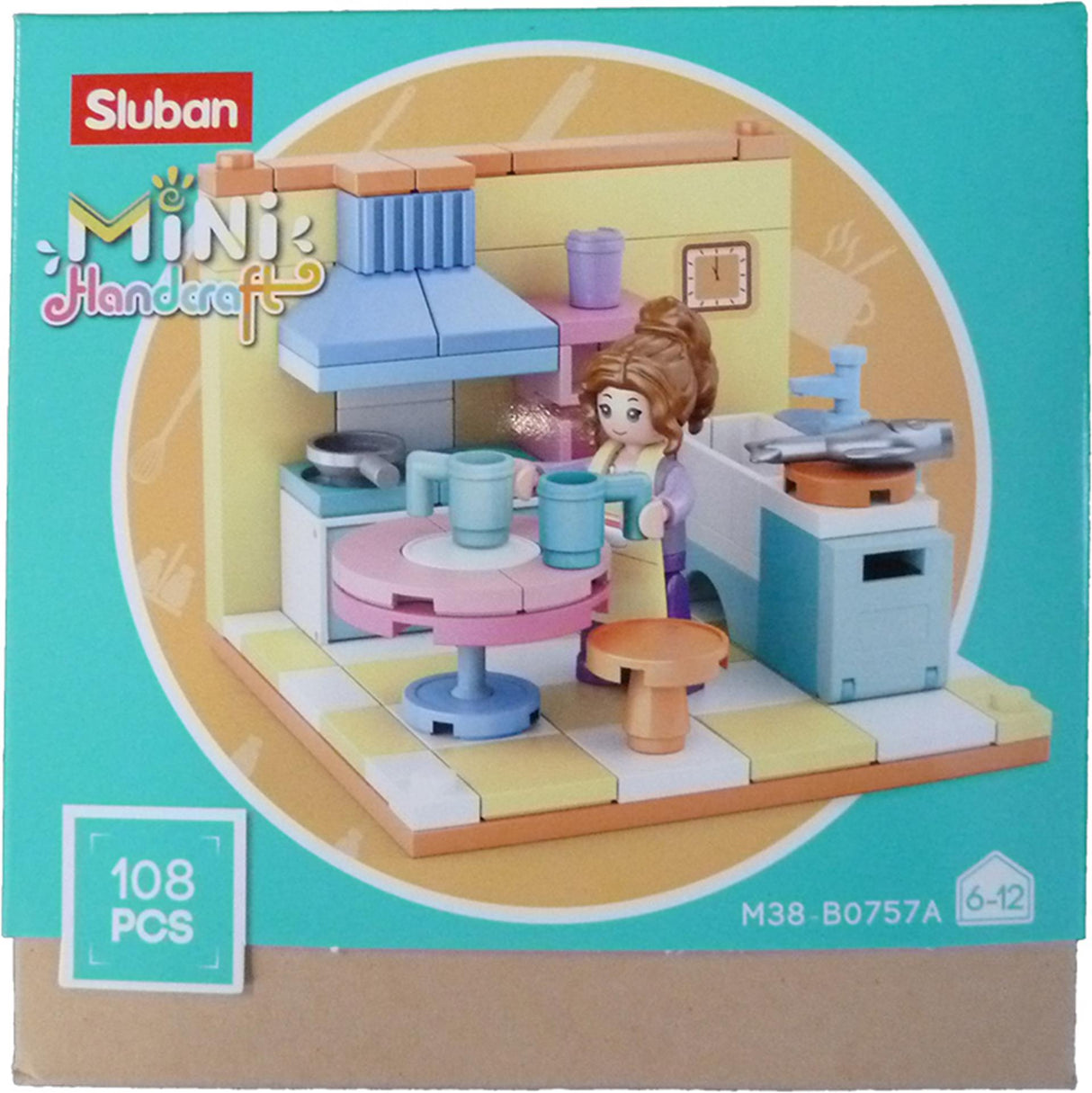 Sluban mini handcraft keuken bouwspeelgoed kinderen vanaf 6 jaar – constructiespeelgoed modelbouw mini kamer – bouwdoos met 108 bouwstenen en 1 minifiguur – m38-b0757a