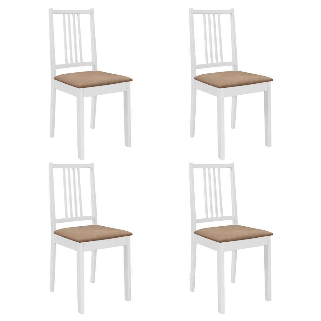 Vidaxl eetkamerstoelen met kussens 4 st massief hout wit