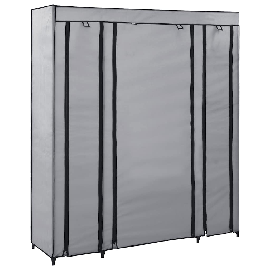 Vidaxl kledingkast met vakken en stangen 150x45x176 cm stof grijs