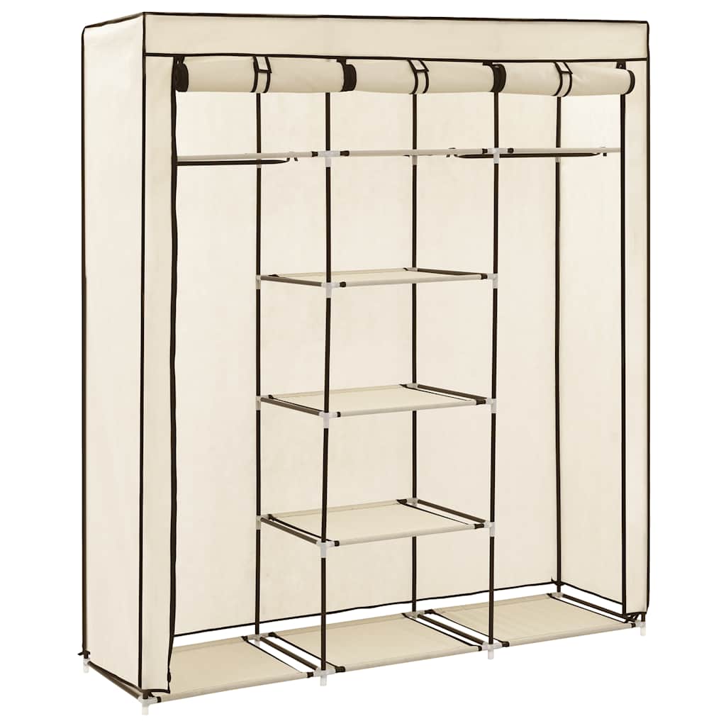 Vidaxl kledingkast met vakken en stangen 150x45x175 cm stof crème