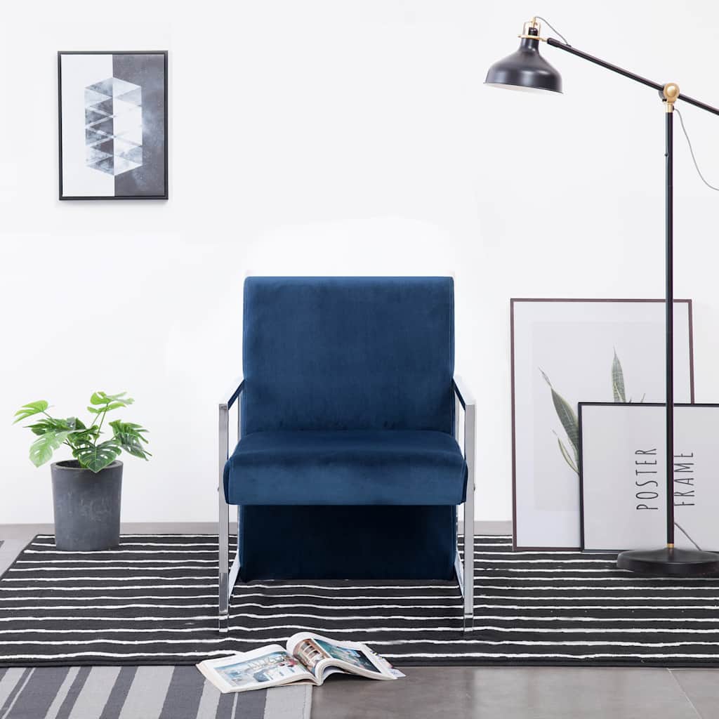 Vidaxl fauteuil met chromen poten fluweel blauw
