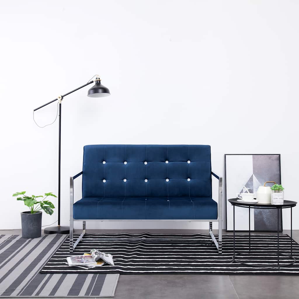 Vidaxl tweezitsbank met armleuningen chroom en fluweel blauw
