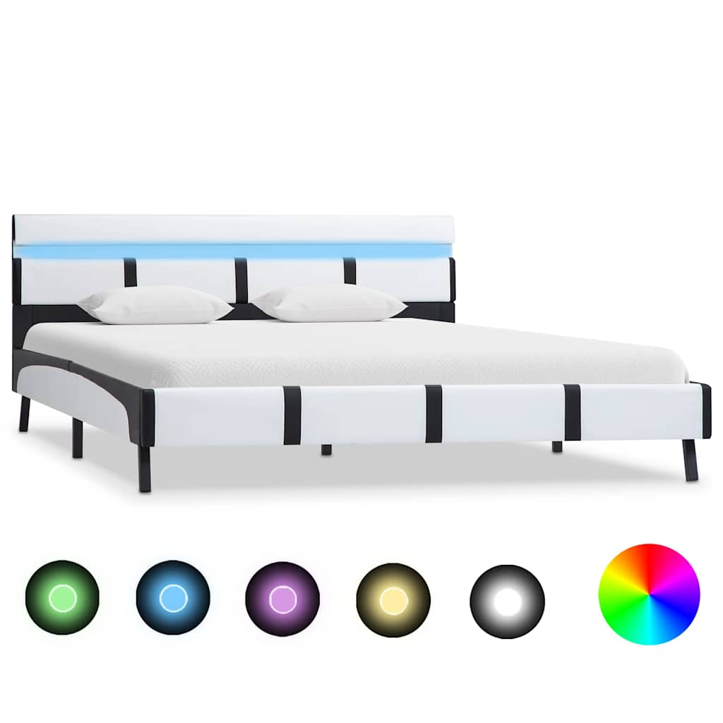 Vidaxl bedframe met led kunstleer wit 140x200 cm