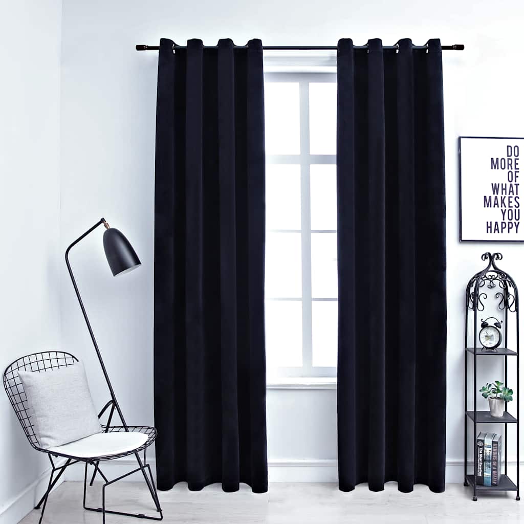 Vidaxl Vorhang Blackout mit Ringen 2 ST 140x245 cm Samt schwarz