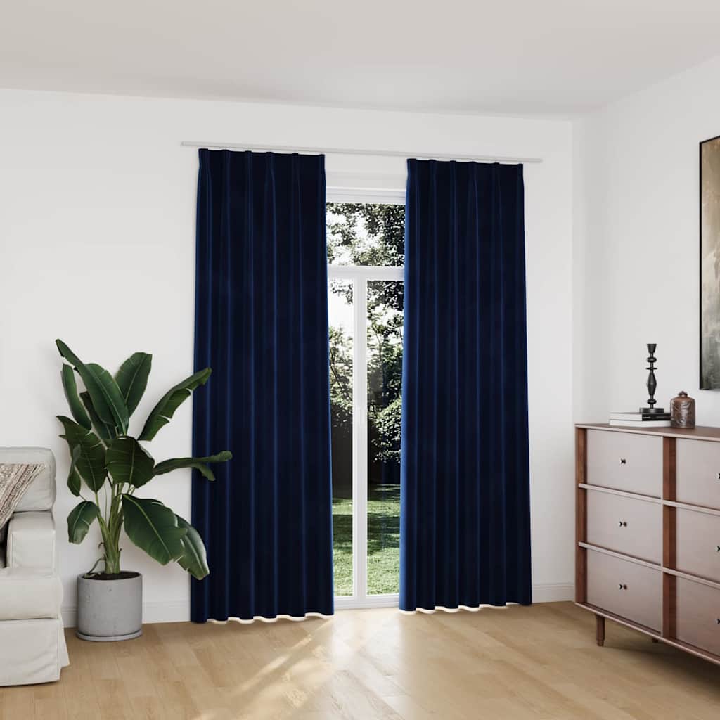 VIDAXL -Vorhänge Blackout 2 STs mit Haken 140x225 cm Samtblau