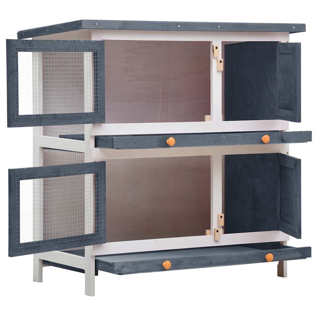 Vidaxl -Kaninchenhütte für Außenseite mit 4 Türen Holzgrau