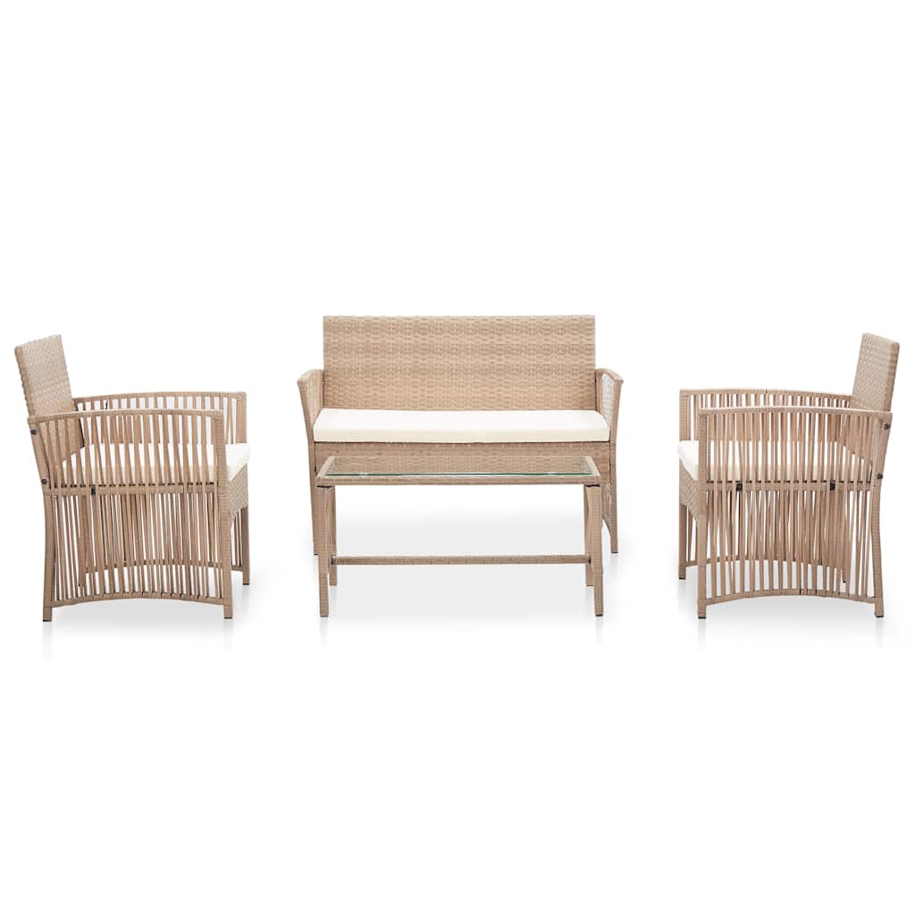 Vidaxl 4-delige loungeset met kussens poly rattan beige