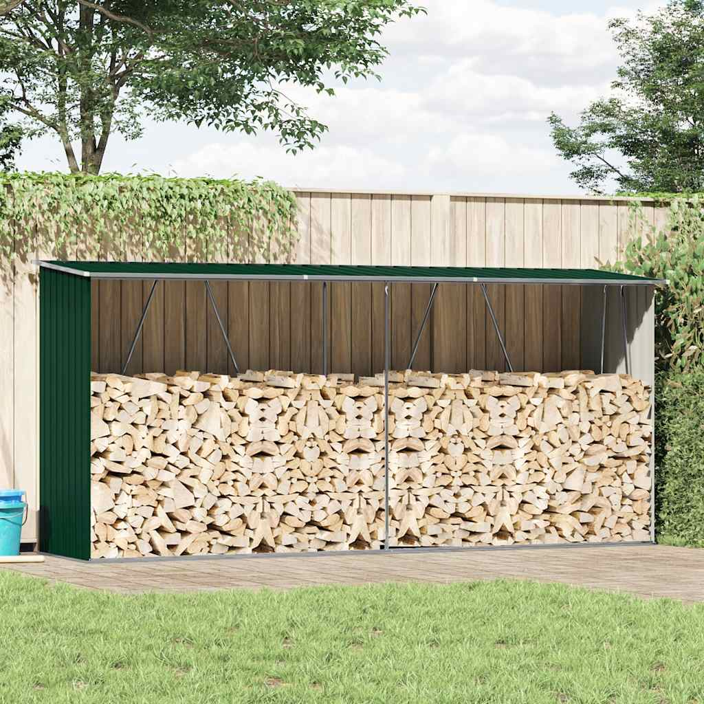 Vidaxl Brennholz Shed 330x84x152 cm verzinktes Stahlgrün