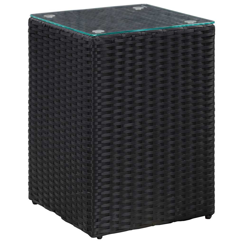 Vidaxl 3-delige bijzettafelset met glazen blad poly rattan zwart