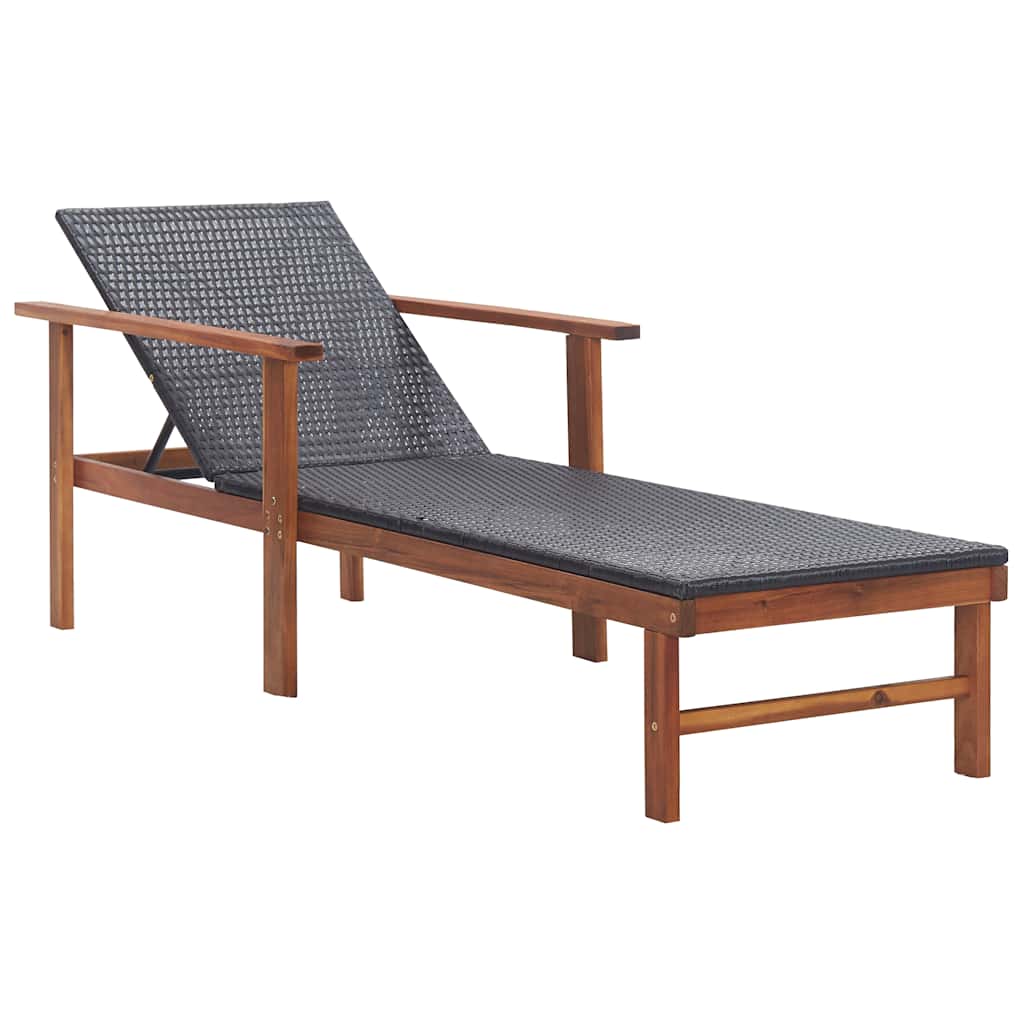 Vidaxl ligbed poly rattan en massief acaciahout zwart