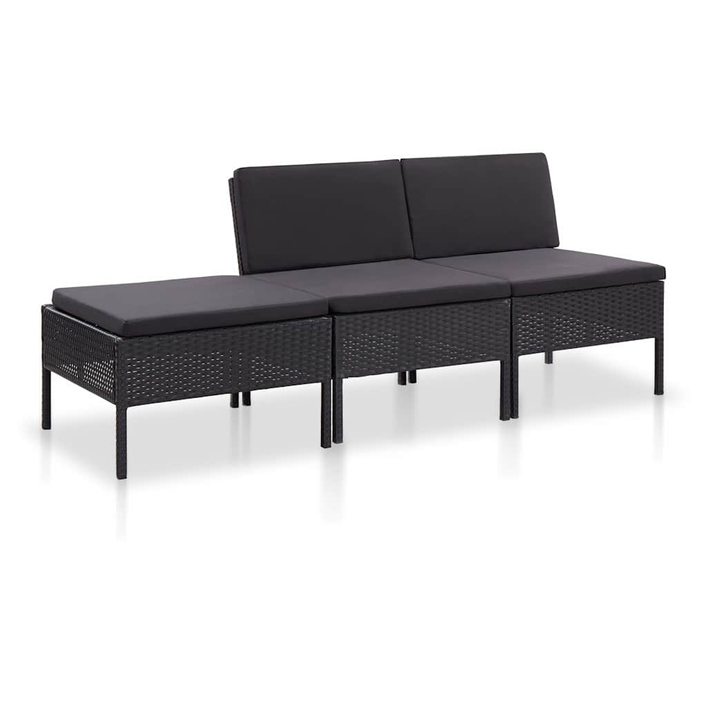 Vidaxl 3-delige loungeset met kussens poly rattan zwart