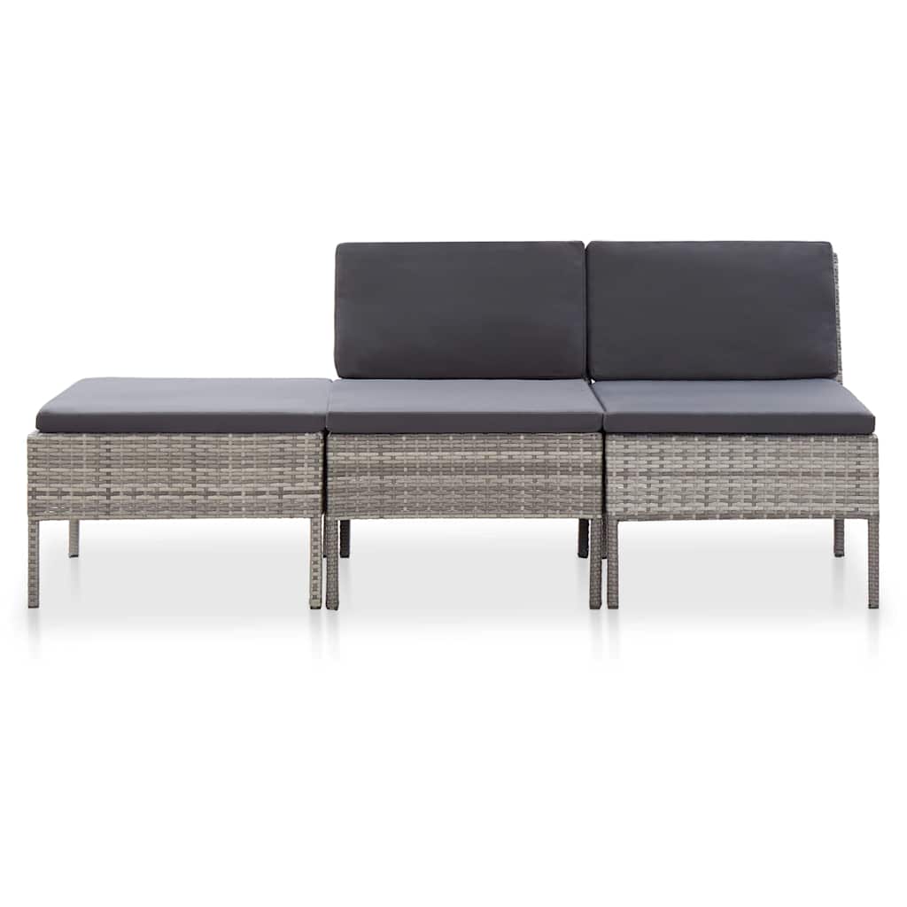 Vidaxl 3-delige loungeset met kussens poly rattan grijs